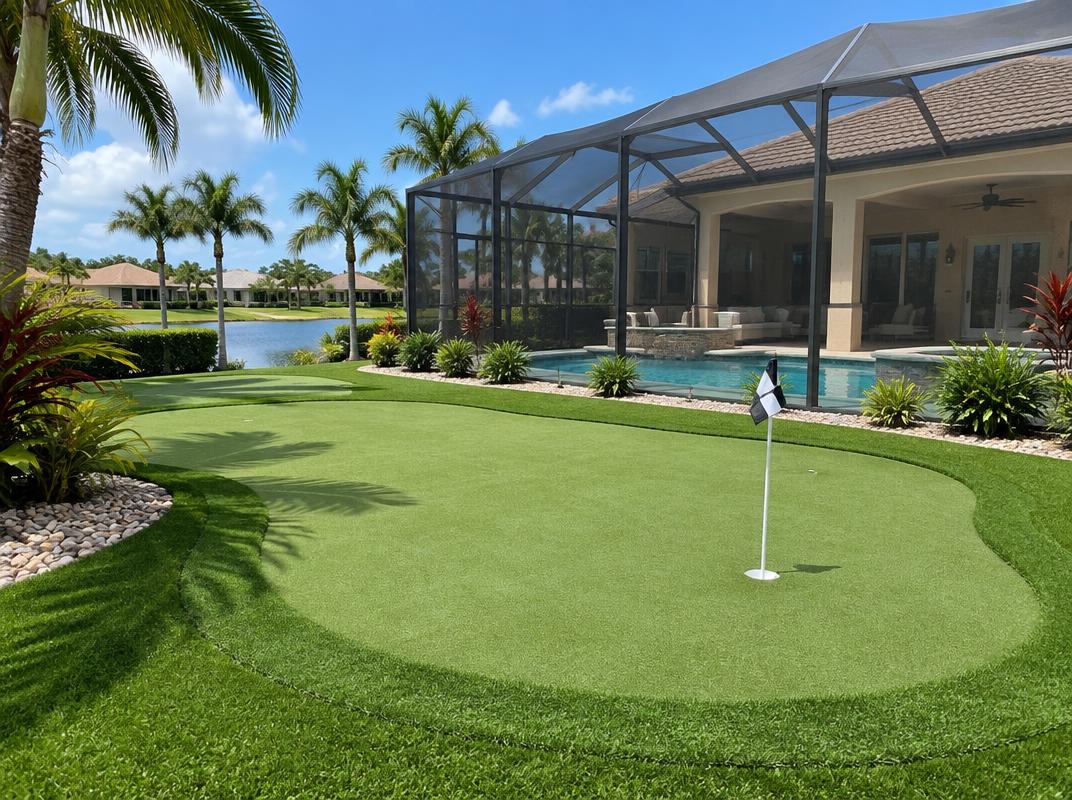 Custom artificial turf putting green installed in Hillsborough County, Florida